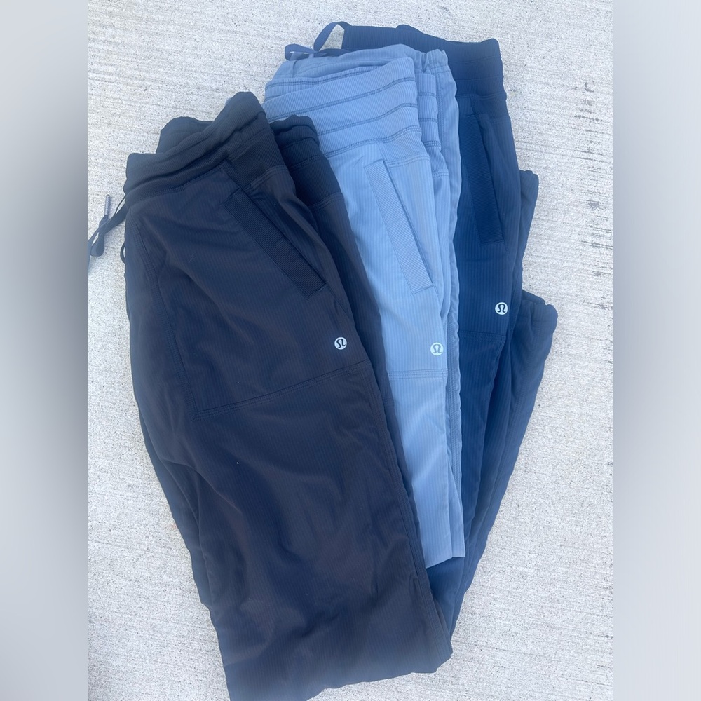 black pair is worn, blue and grey are like new.